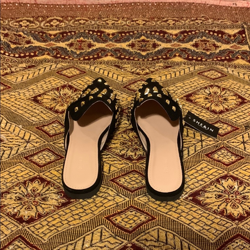 SHEIN Black and Gold Studded Suede Mules - Picture 7 of 7